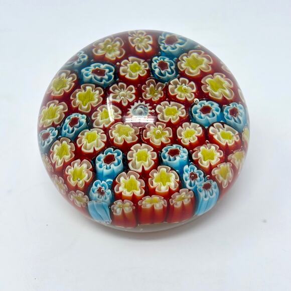 Vtg Murano Style Millefiori Color Paperweight Floral Handblown Art Glass 2-7/8” - Picture 1 of 6